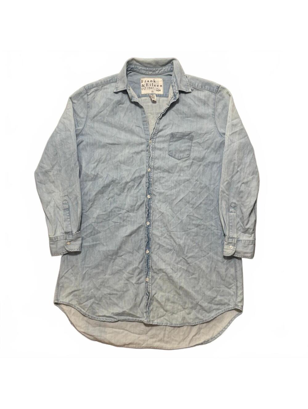 Frank & Eileen Mary Famous Denim Distressed Shirt Dress Women's XL Light Blue
